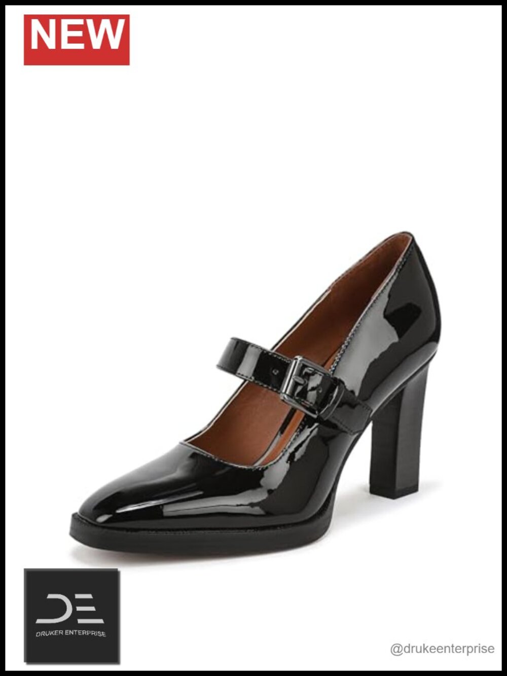 Faux Leather Square Toe Block Heel Pumps with Adjustable Buckle